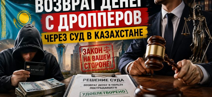Возврат денег с дропперов через суд в Казахстане 2026 - инфографика с шагами процесса
